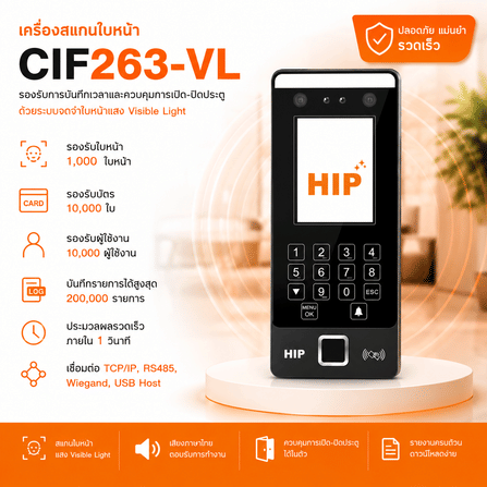 เครื่องสแกนใบหน้า HIP รุ่น CIF263-VL สีดำ_1